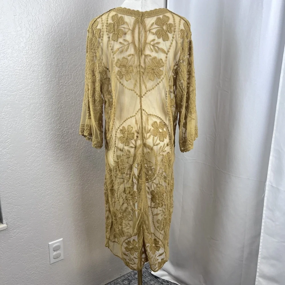 Entro Duster Cardigan Womens Medium Floral Embroidery Mesh Fairy Festival Boho